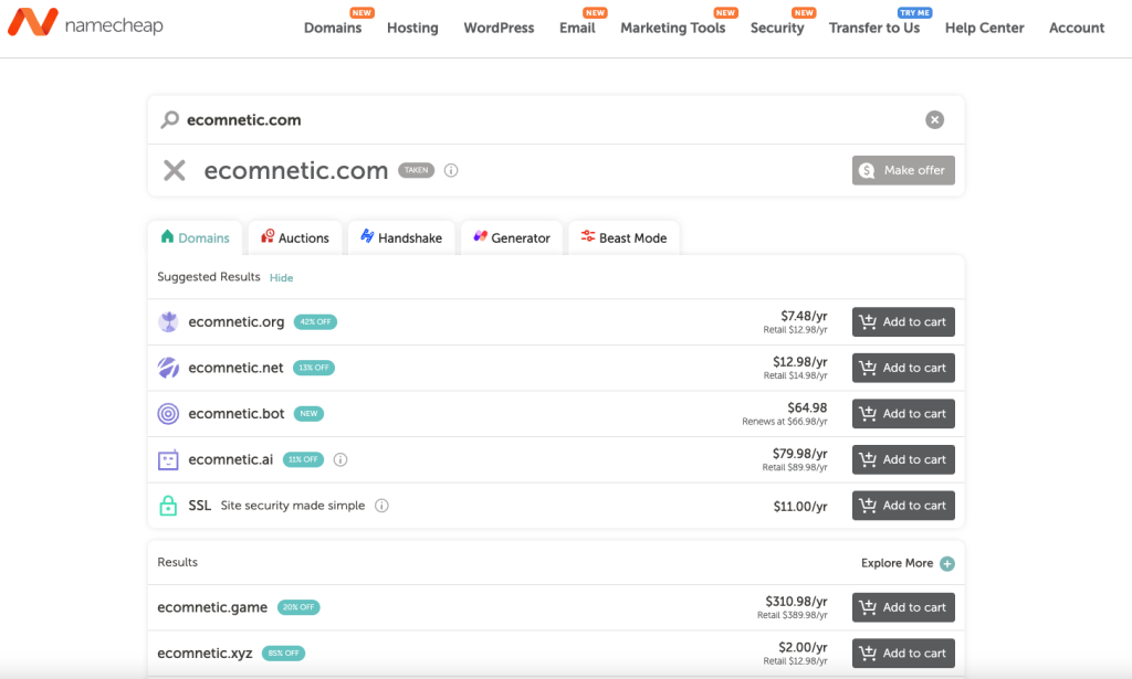 domain availability check on namecheap