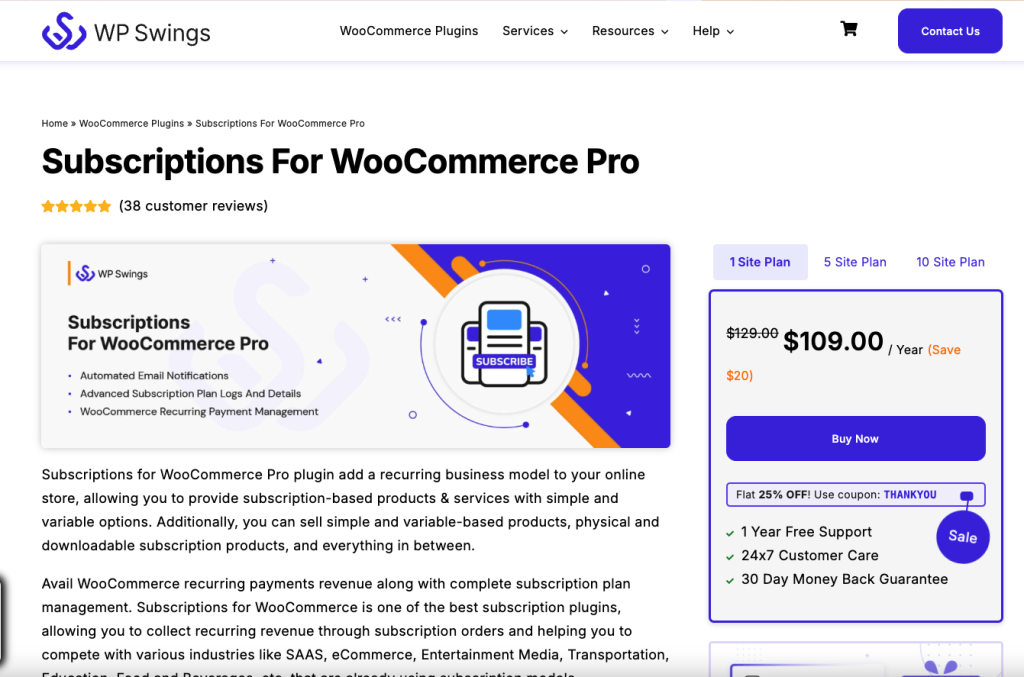 Subscriptions for WooCommerce Pro plugin landing page preview