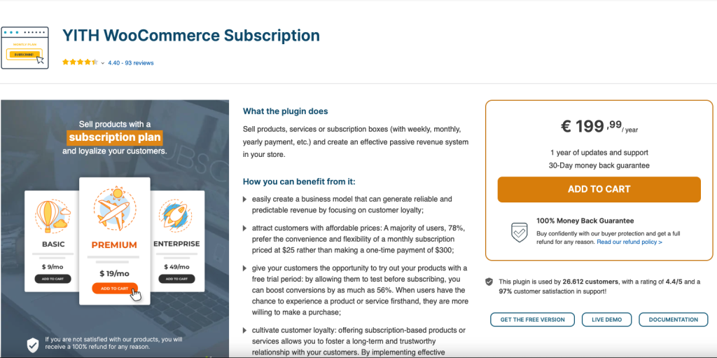 YITH WooCommerce Subscription Pro plugin landing page preview