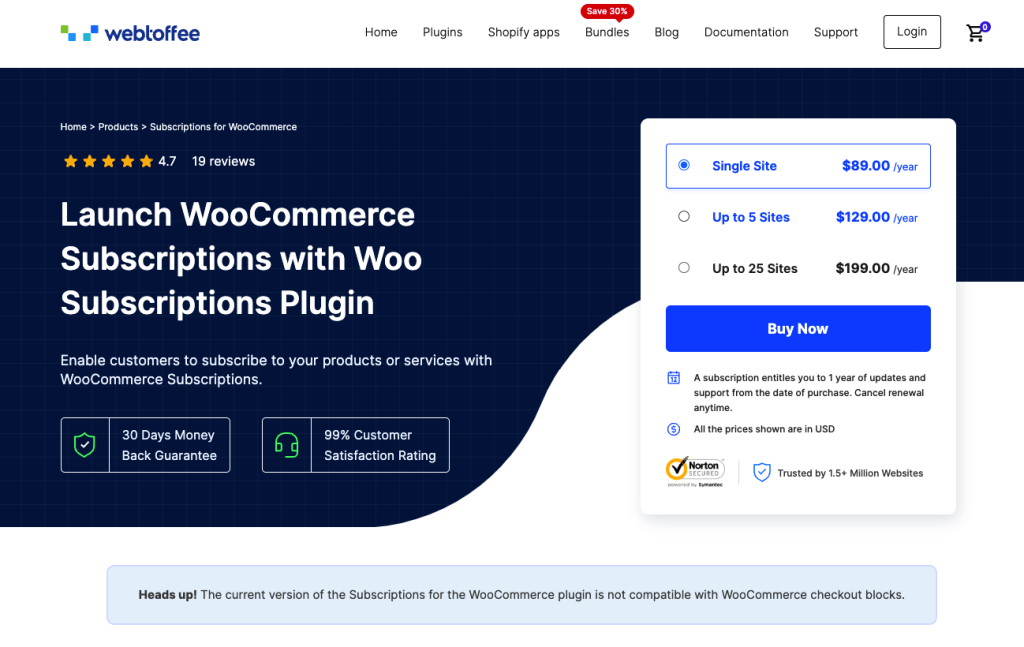 WooCommerce Subscription plugin by WebToffee landing page preview