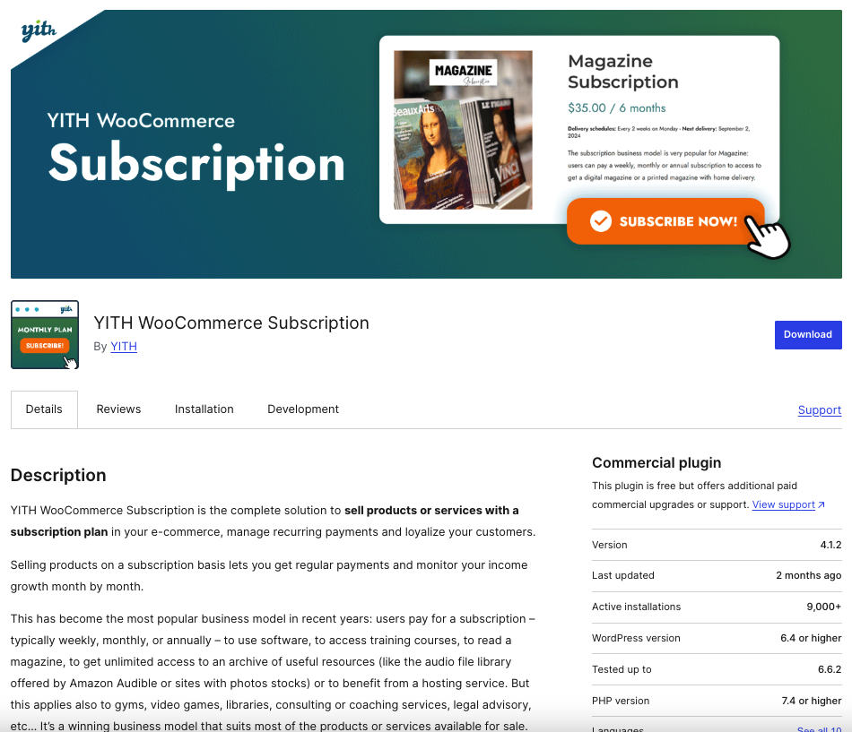 YITH WooCommerce Subscription plugin landing page preview