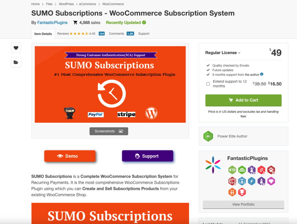 Sumo Subscriptions plugin landing page preview