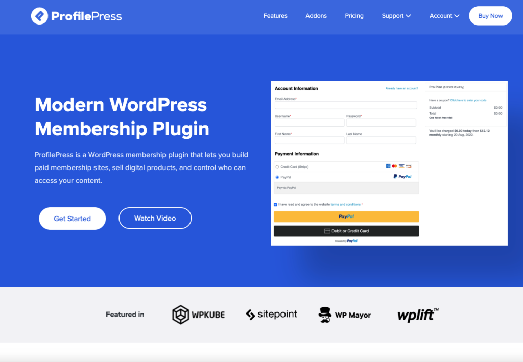 ProfilePress plugin landing page preview